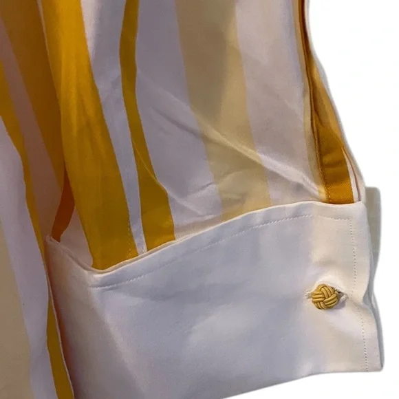 NEW STEVEN LAND FRENCH MEN'S YELLOW MULTI STRIPED LONG SLEEVE DRESS SHIRT, SZ 17 - Picture 4 of 11